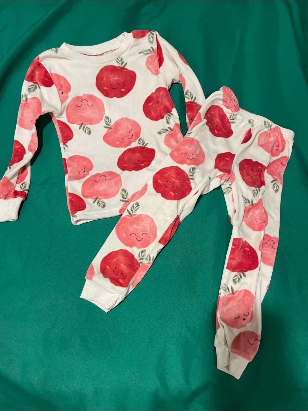 Carter's White Pajama Set with Red & Pink Apple Print